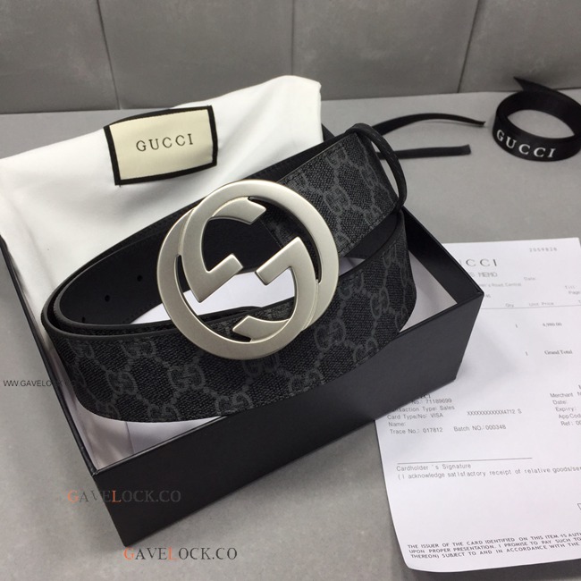 Gucci Belt Supreme Canvas Leather Trim Metal GG Buckle